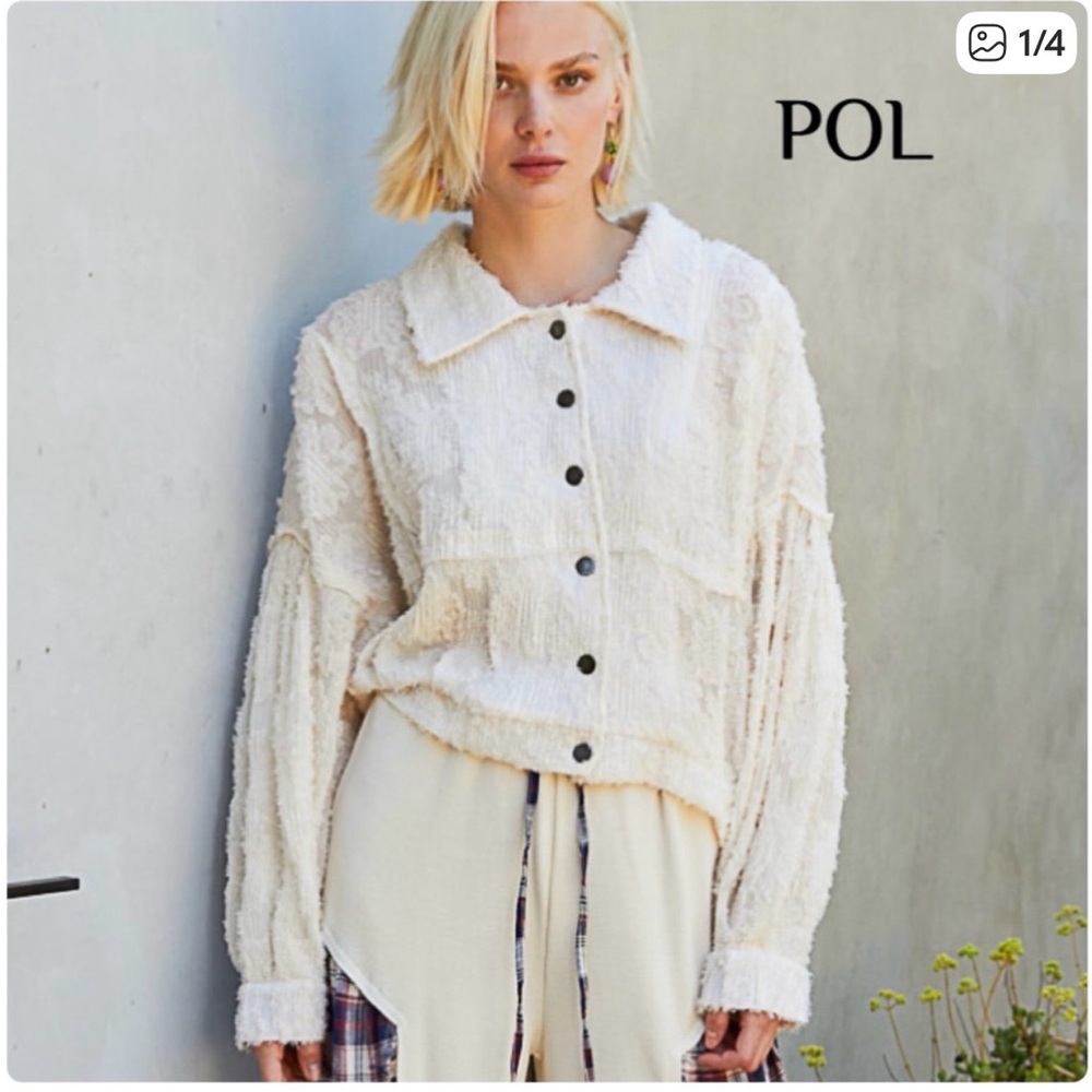 POL Cream Plush Button-Front Jacket